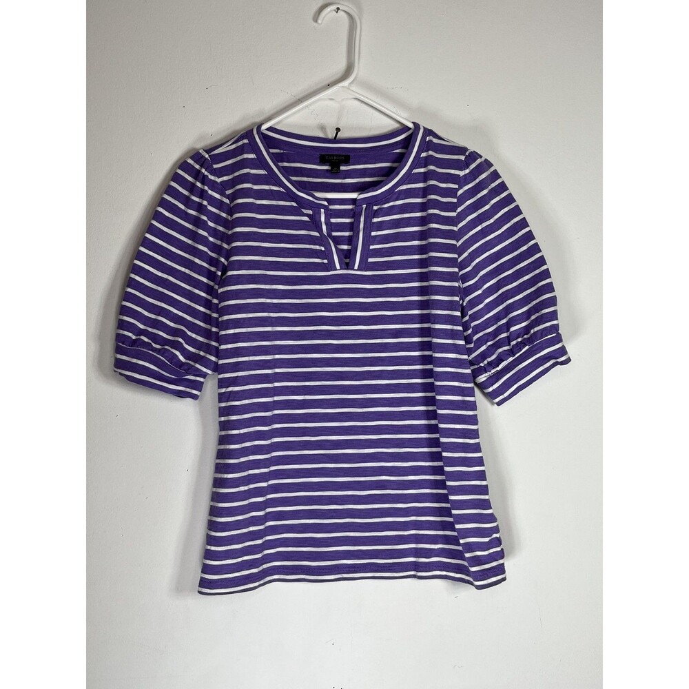 Talbots Small Petite Purple White Stripes Puff Sleeve